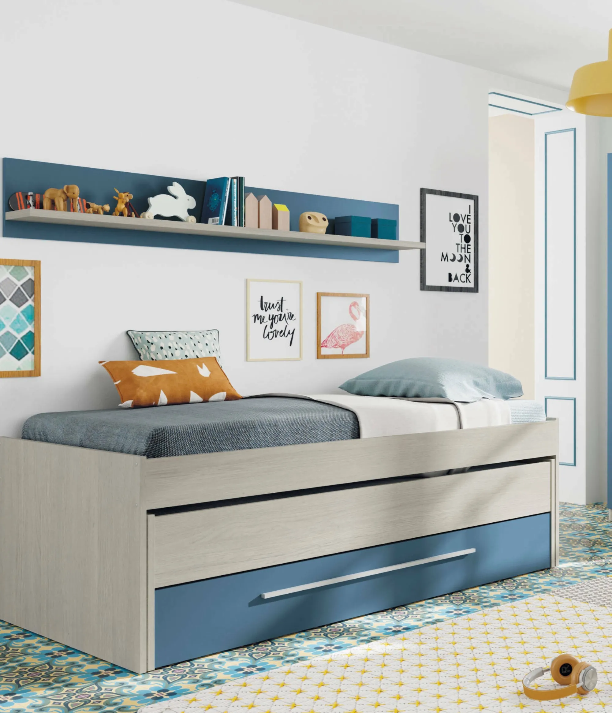 Letto per bambini Dmialic, 199x96h65 cm, Bianco e Blu<Dmora Fashion