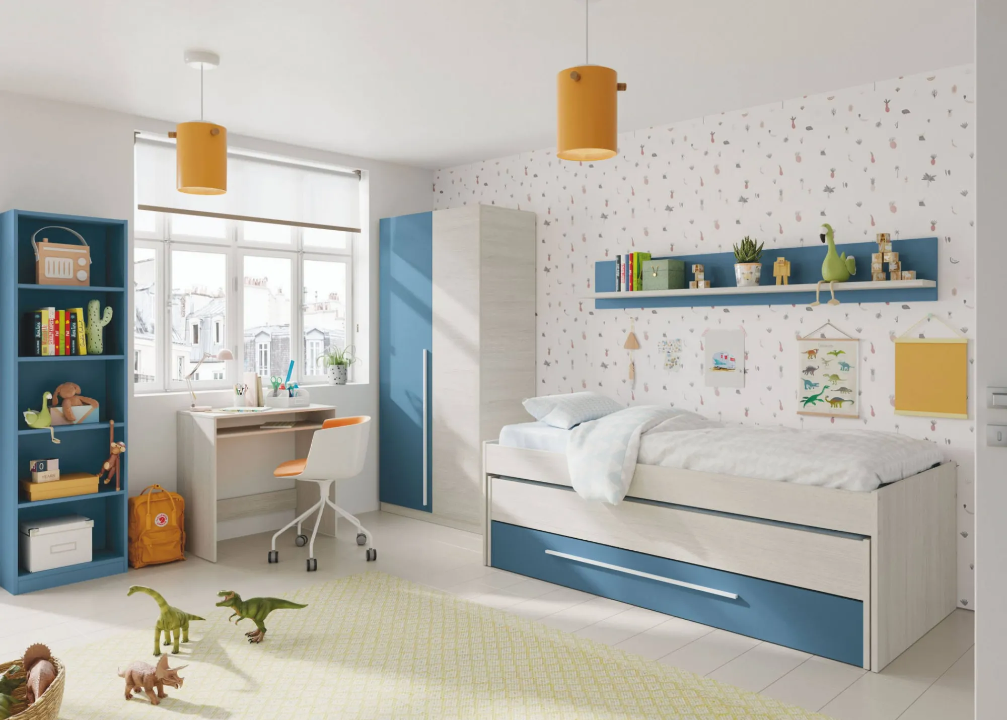 Letto per bambini Dmialic, 199x96h65 cm, Bianco e Blu<Dmora Fashion