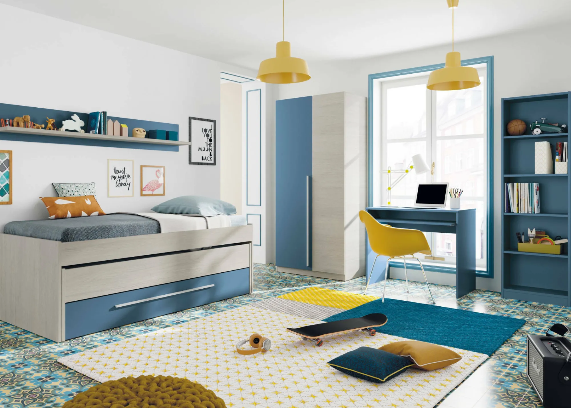 Letto per bambini Dmialic, 199x96h65 cm, Bianco e Blu<Dmora Fashion