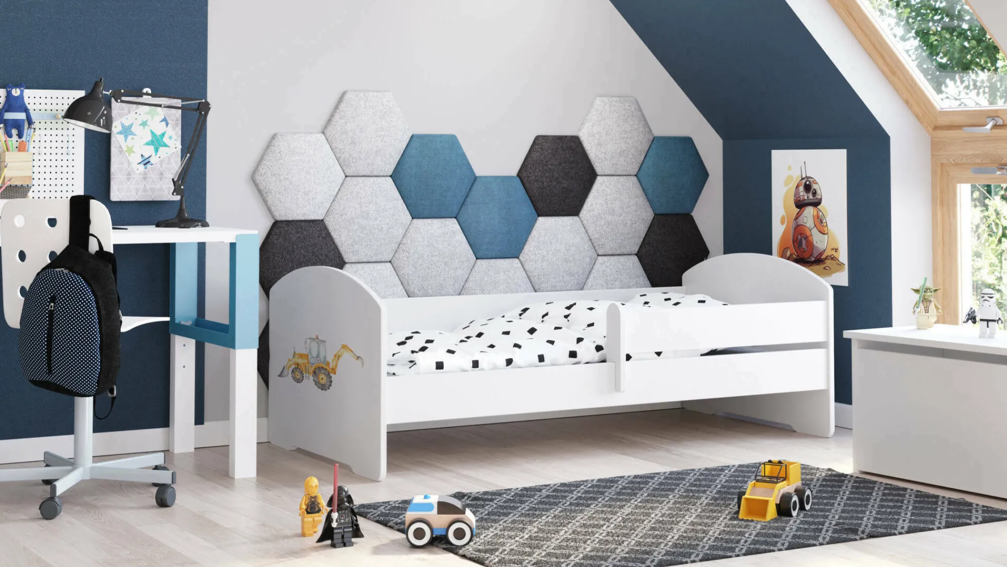 Letto per bambini Dorian, 85x164 h63 cm, con Escavatore<Dmora Shop