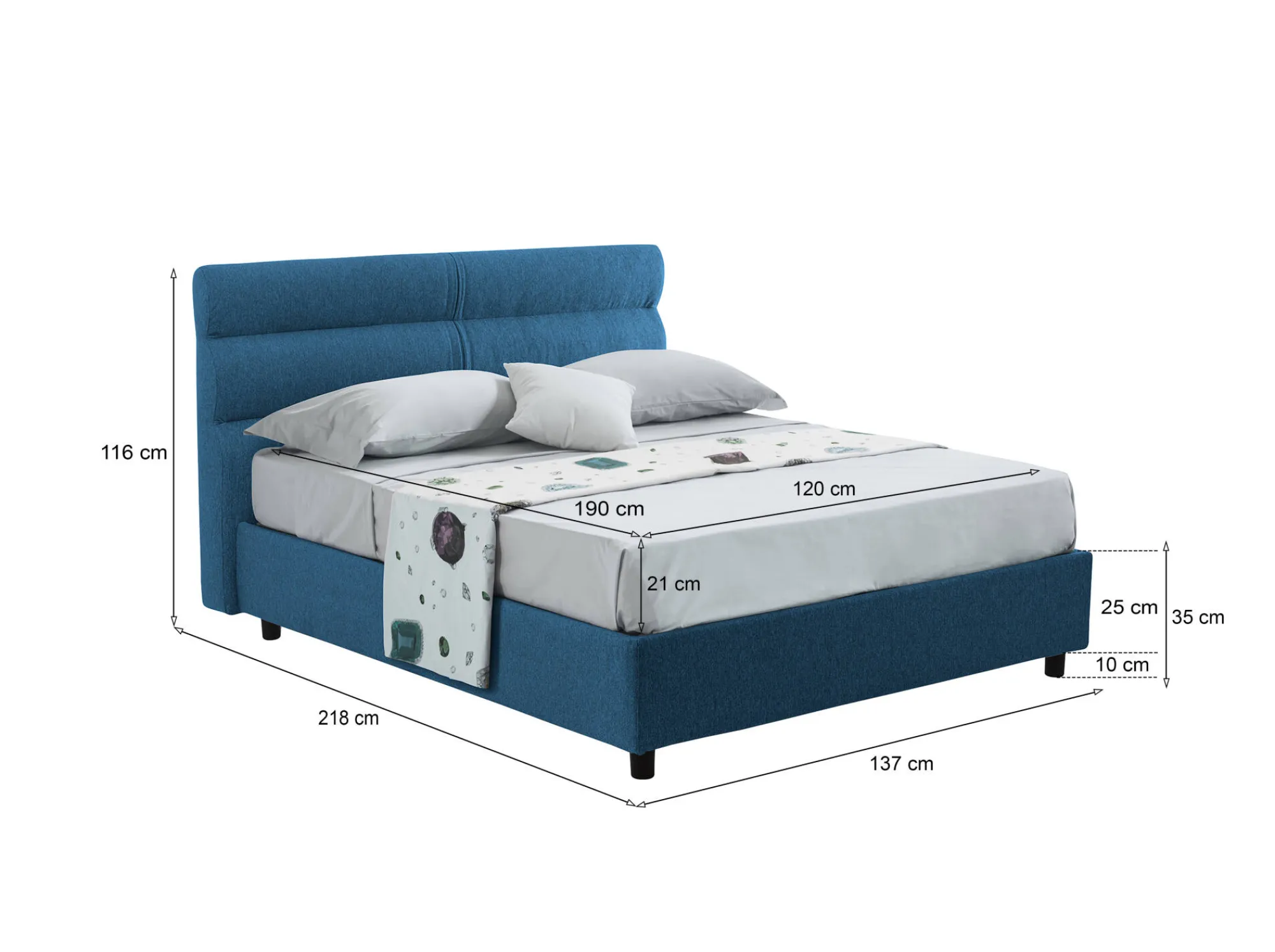 Letto piazza e mezza Briosco, Con materasso Cm 120x190 incluso,<Dmora Clearance