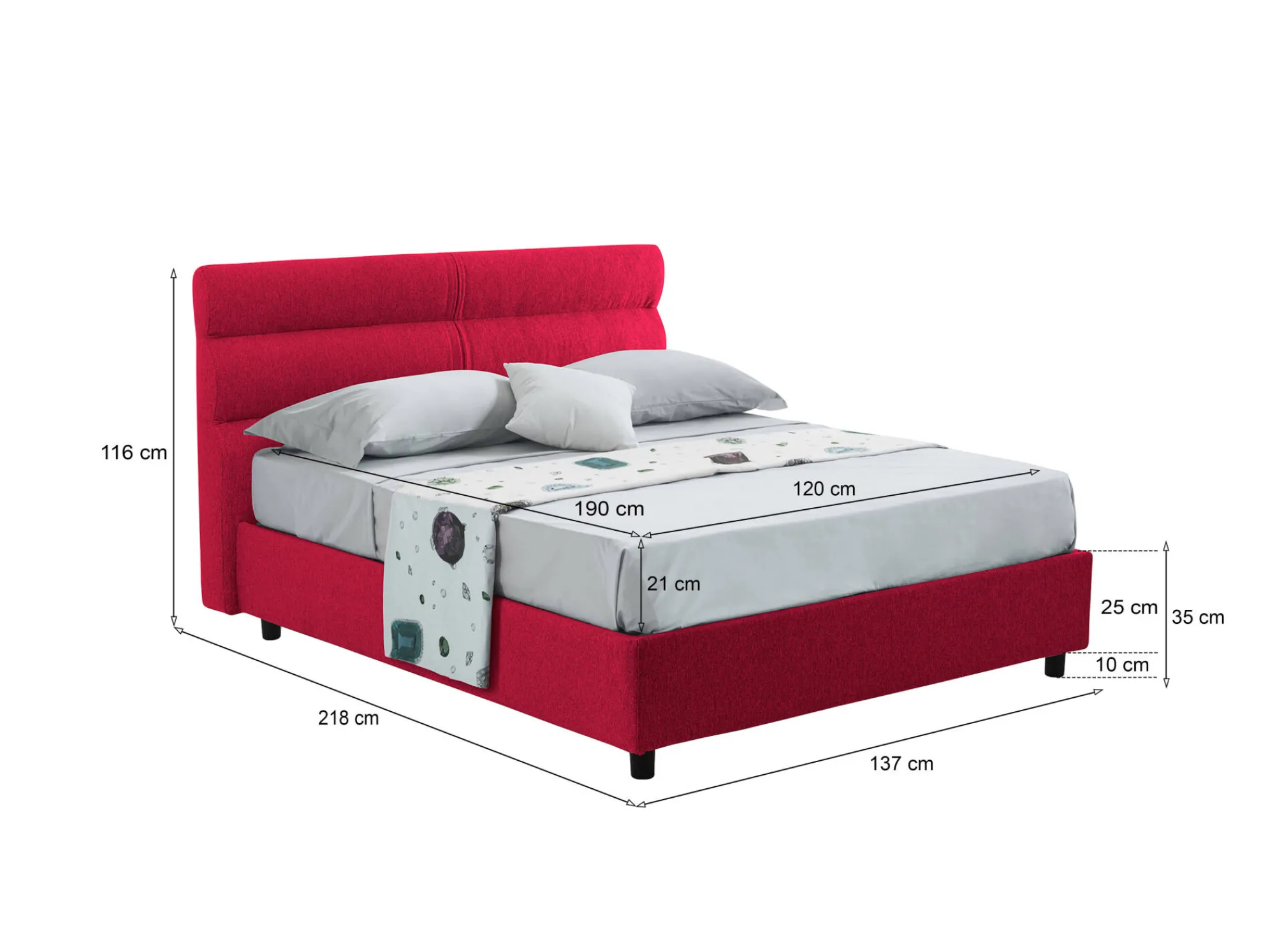 Letto piazza e mezza Briosco, Con materasso Cm 120x190 incluso,<Dmora Clearance