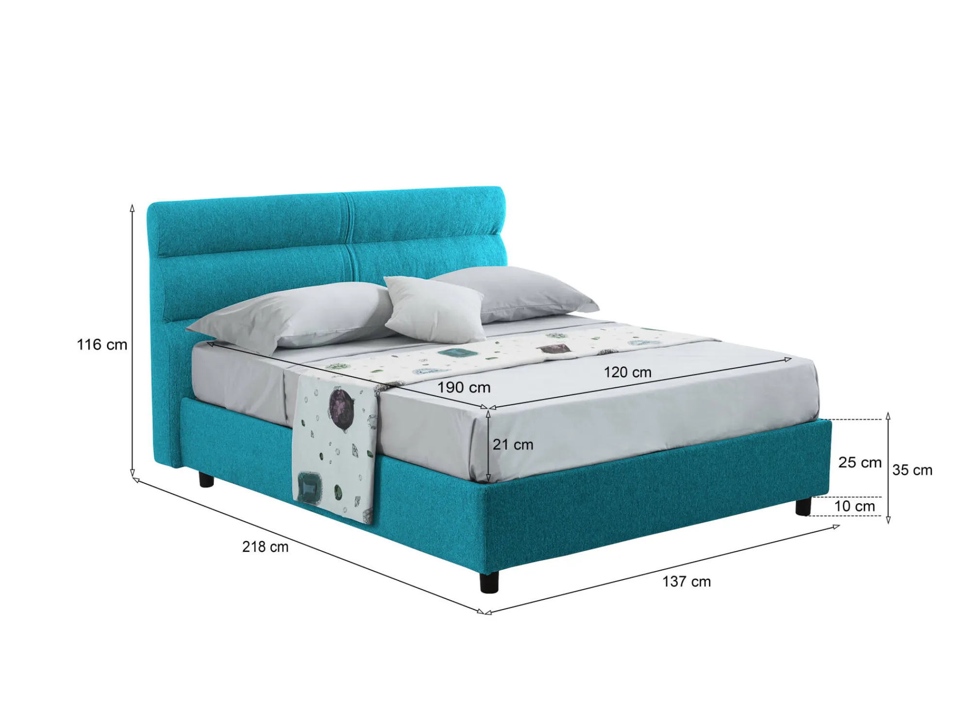 Letto piazza e mezza Briosco, Con materasso Cm 120x190 incluso,<Dmora Clearance