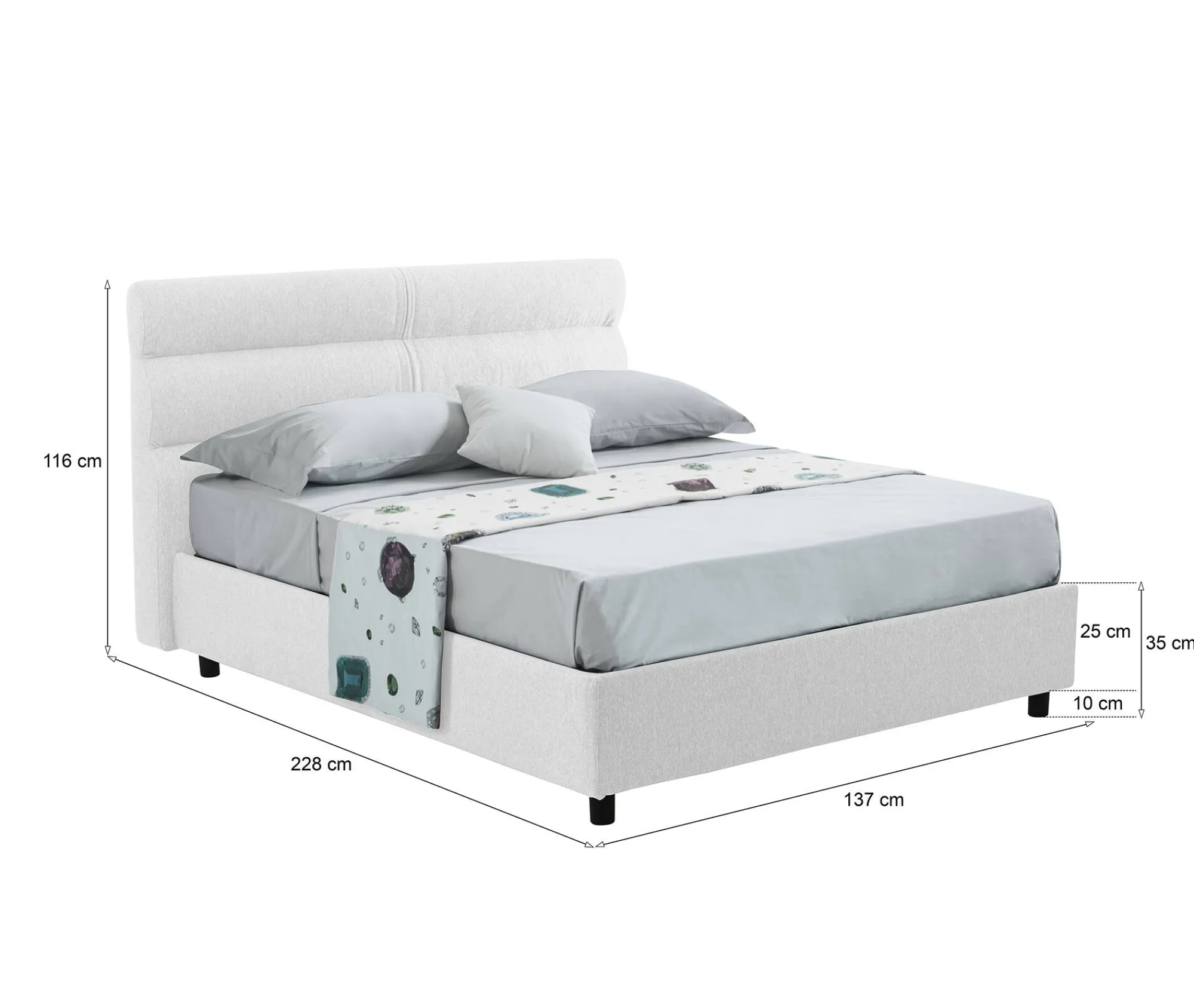 Letto piazza e mezza Briona, Adatto a materasso Cm 120x200,<Dmora Shop