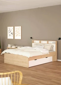 Letto piazza e mezza Drovell, 206x150 h97 cm, Rovere e Bianco<Dmora Outlet