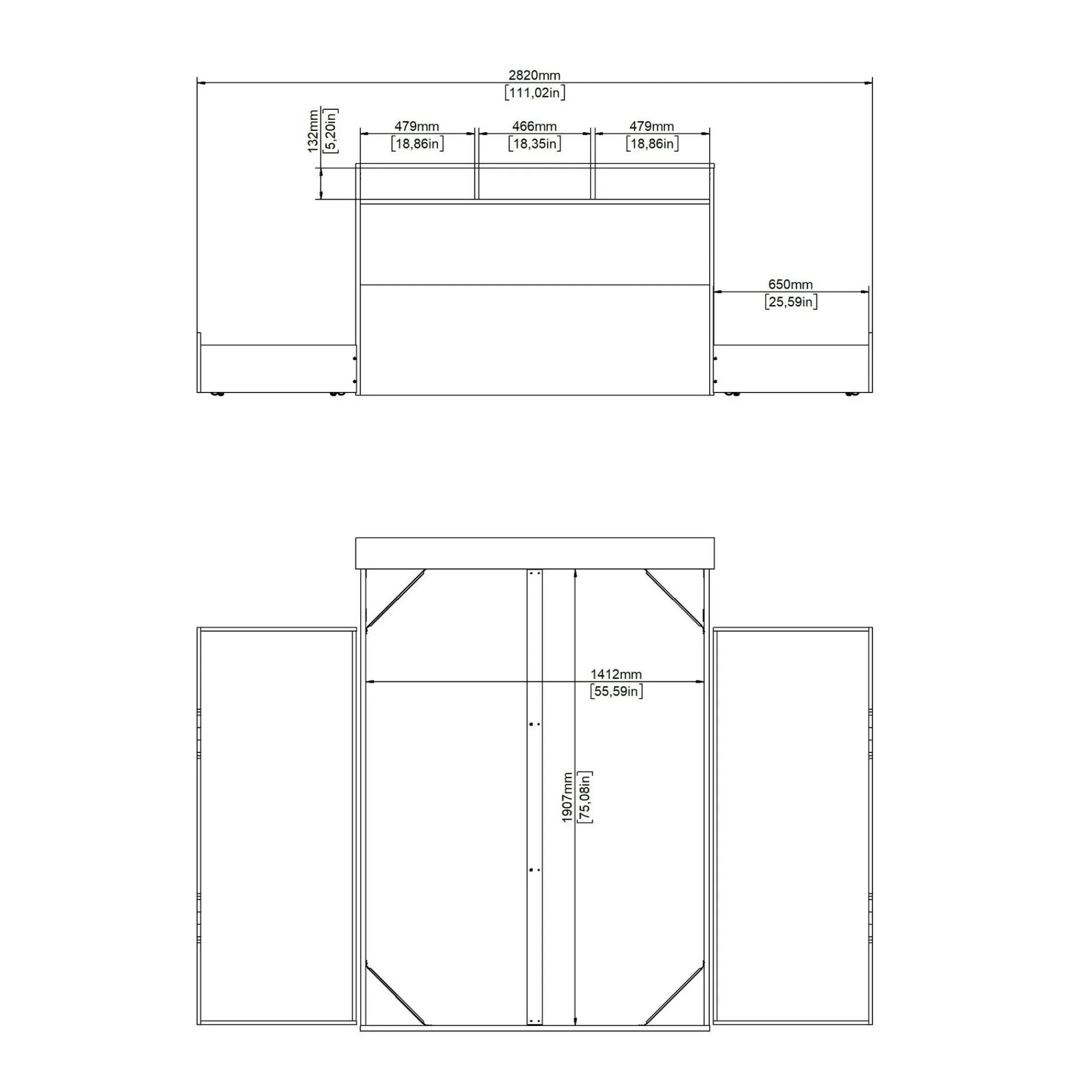 Letto piazza e mezza Drovell, 206x150 h97 cm, Rovere e Bianco<Dmora Outlet