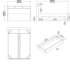 Letto piazza e mezza Drovell, 206x150 h97 cm, Rovere e Bianco<Dmora Outlet