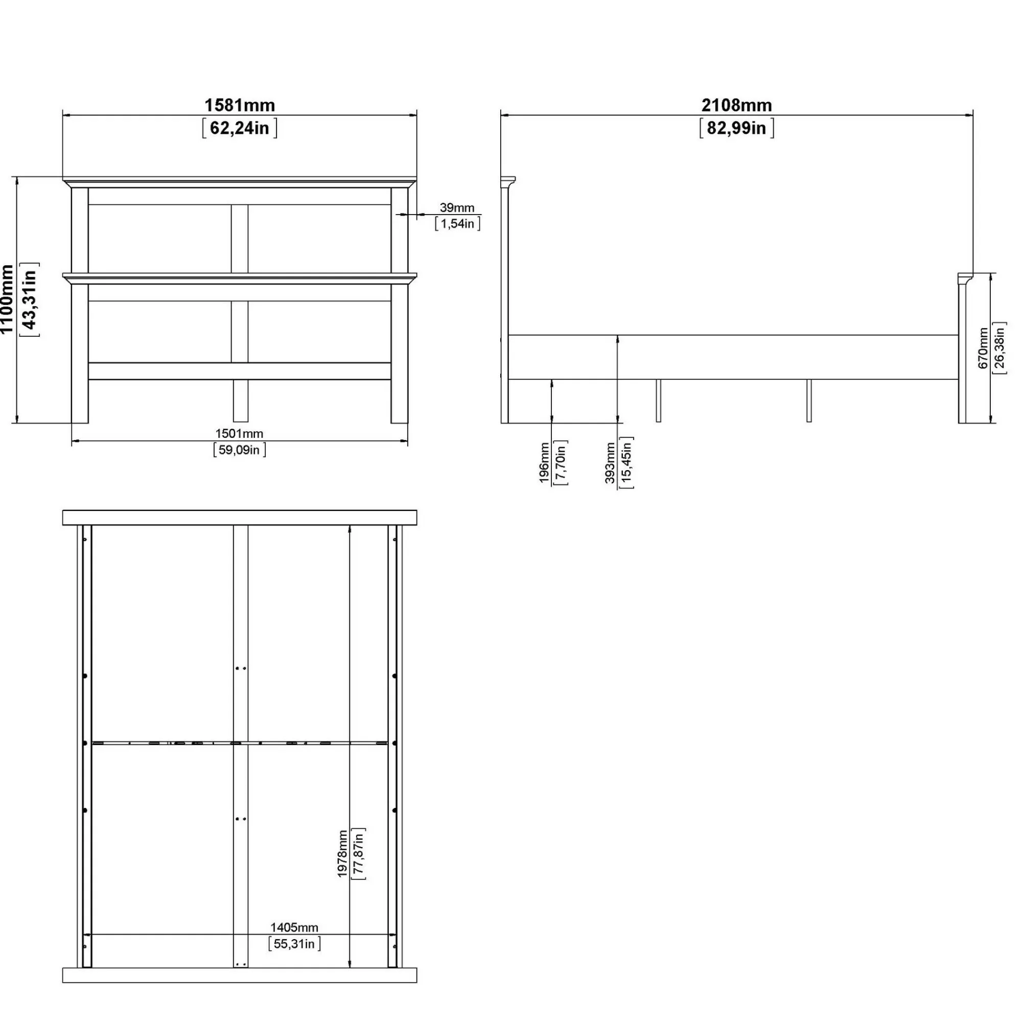 Letto piazza e mezza Dsidib, 158x211 h110 cm,<Dmora Best Sale