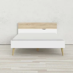 Letto piazza e mezza Kirk, 146x197 h84 cm, Bianco e Quercia<Dmora Clearance
