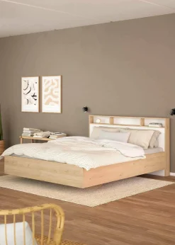 Letto piazza e mezza Zinasco, 206x150 h97 cm, Rovere e Bianco<Dmora Sale