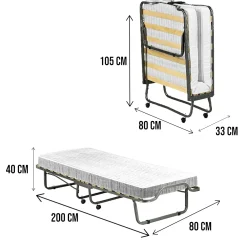 Letto pieghevole Banzi, 80x200h40 cm, materasso memory incluso<Dmora Discount