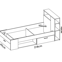 Letto singolo Adrielle, 218x99 h96 cm,<Dmora New