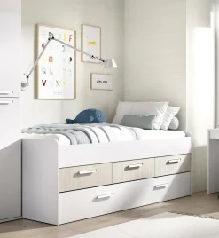 Letto singolo Aftro, 194x95 h68 cm, Bianco e Rovere<Dmora Best