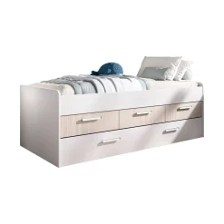 Letto singolo Aftro, 194x95 h68 cm, Bianco e Rovere<Dmora Best