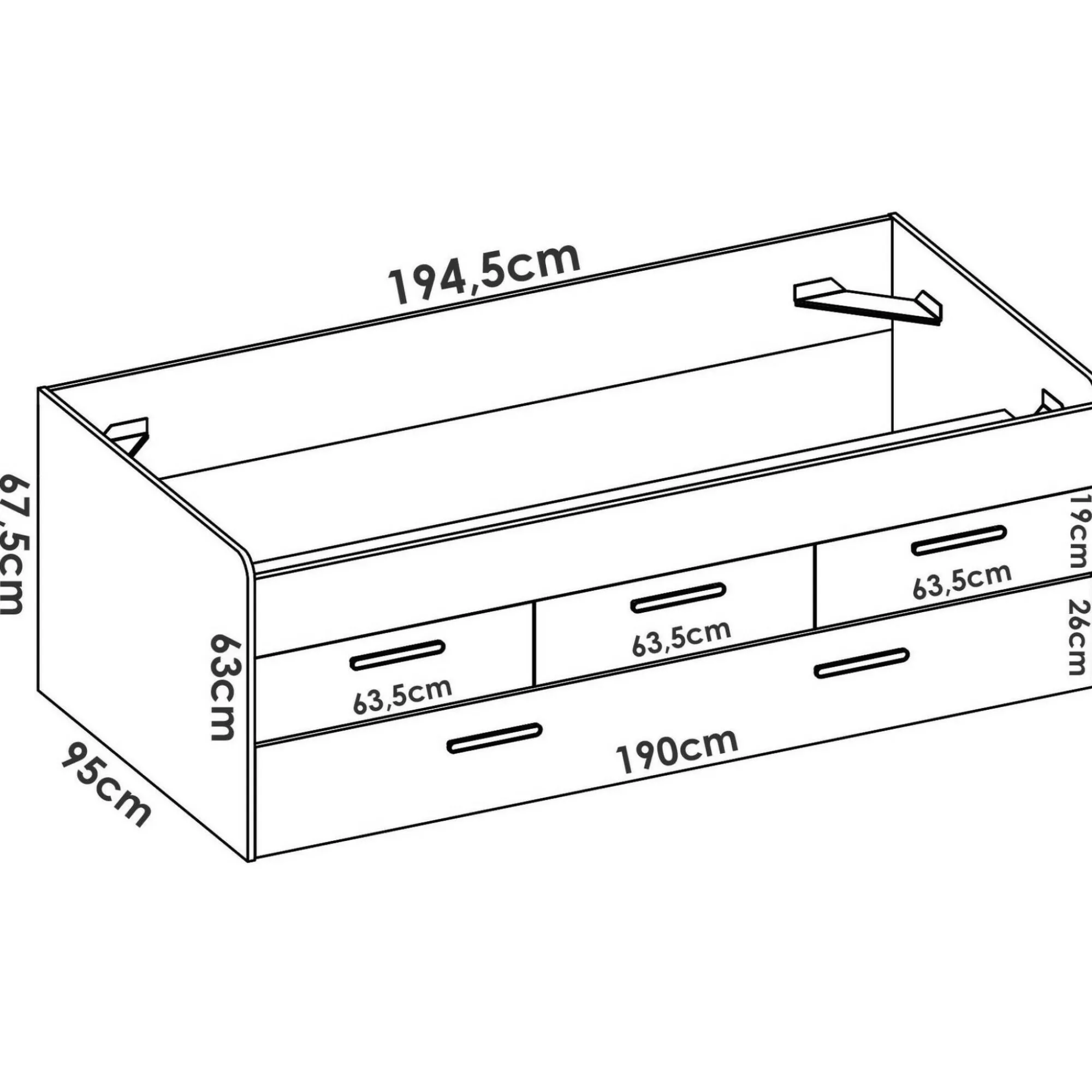 Letto singolo Aftro, 194x95 h68 cm, Bianco e Rovere<Dmora Best