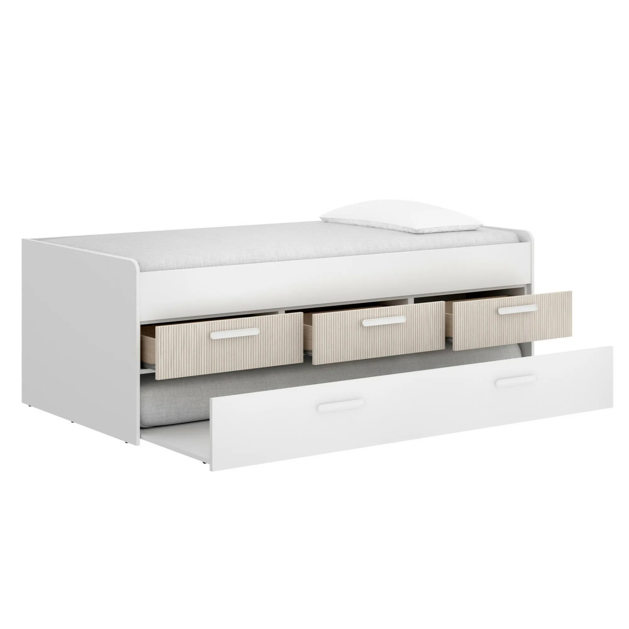Letto singolo Aftro, 194x95 h68 cm, Bianco e Rovere<Dmora Best