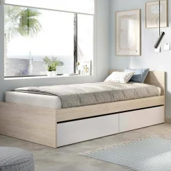 Letto singolo Arcade, 96x195 h67 cm, Bianco e Rovere<Dmora Flash Sale