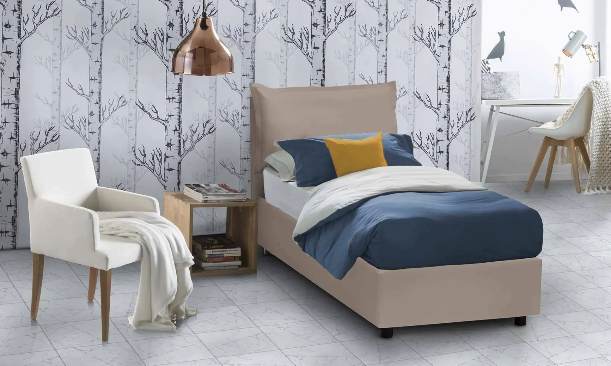 Letto singolo Assoreta, con materasso Cm 90x200 incluso,<Dmora Online
