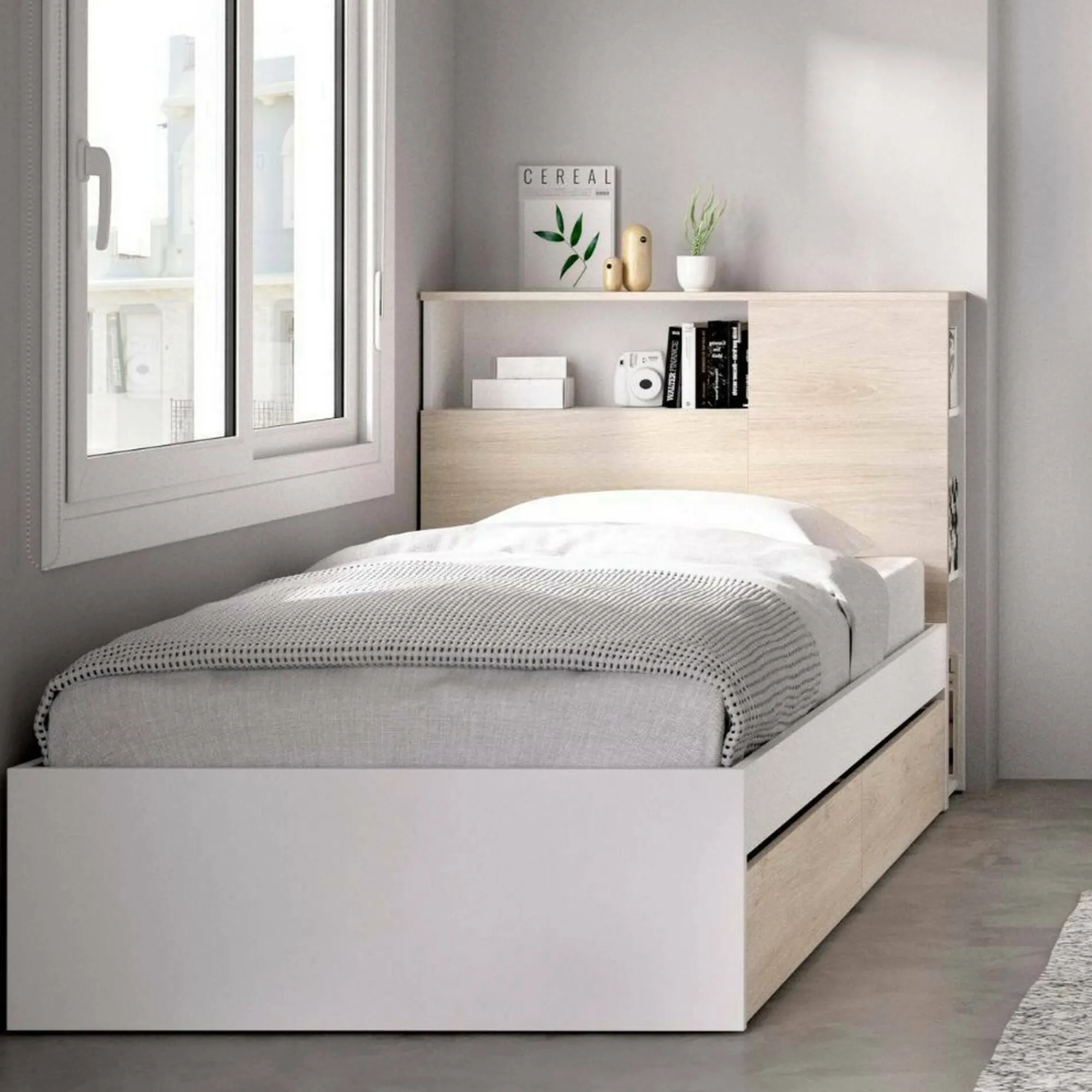 Letto singolo Asturno, 99x218 h96 cm, Rovere e Bianco<Dmora Best