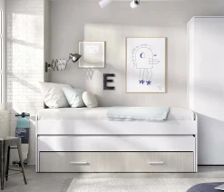 Letto singolo Auguste, 200x98 h70 cm, Bianco e Rovere<Dmora Cheap