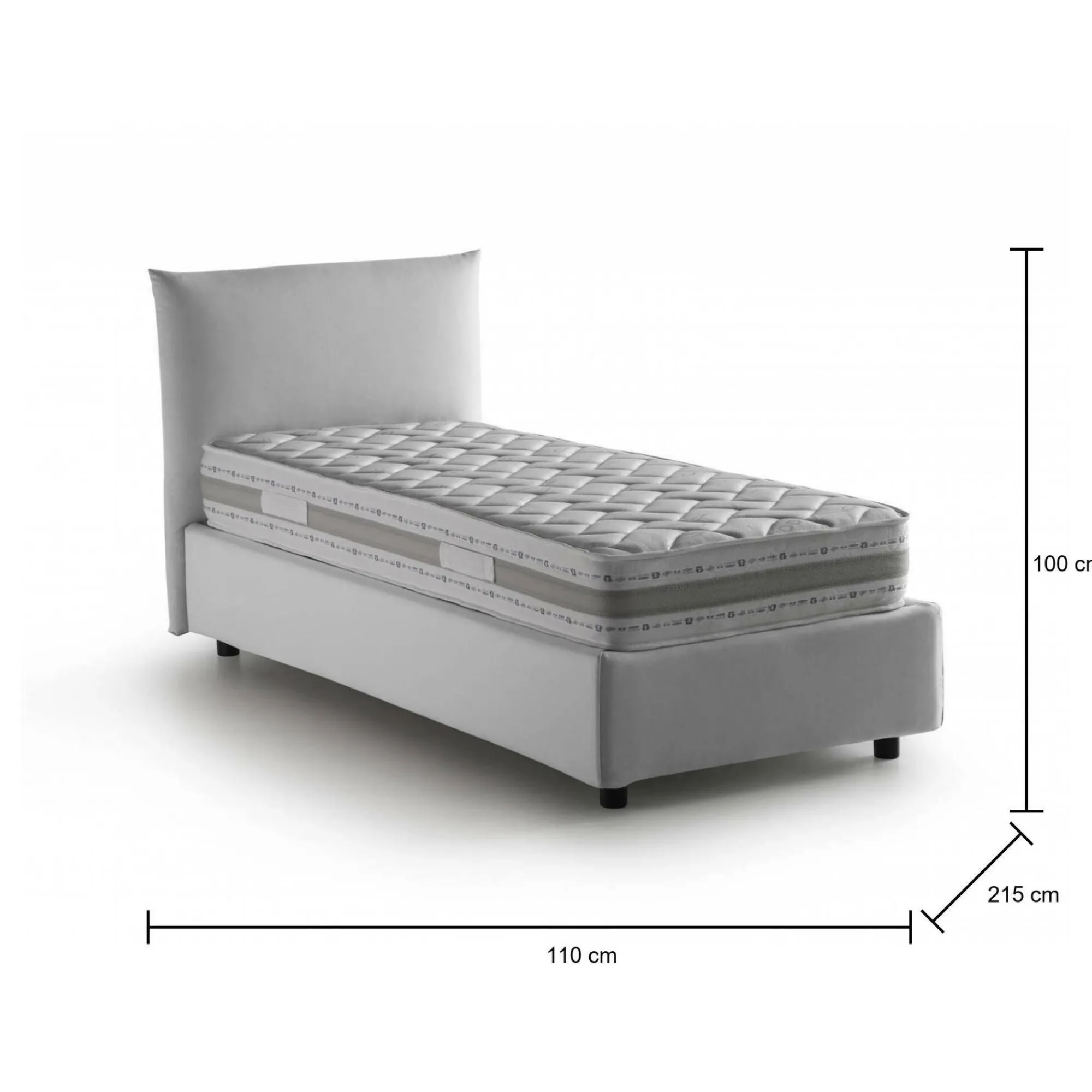 Letto singolo Azeglio, con materasso Cm 80x190 incluso,<Dmora Fashion