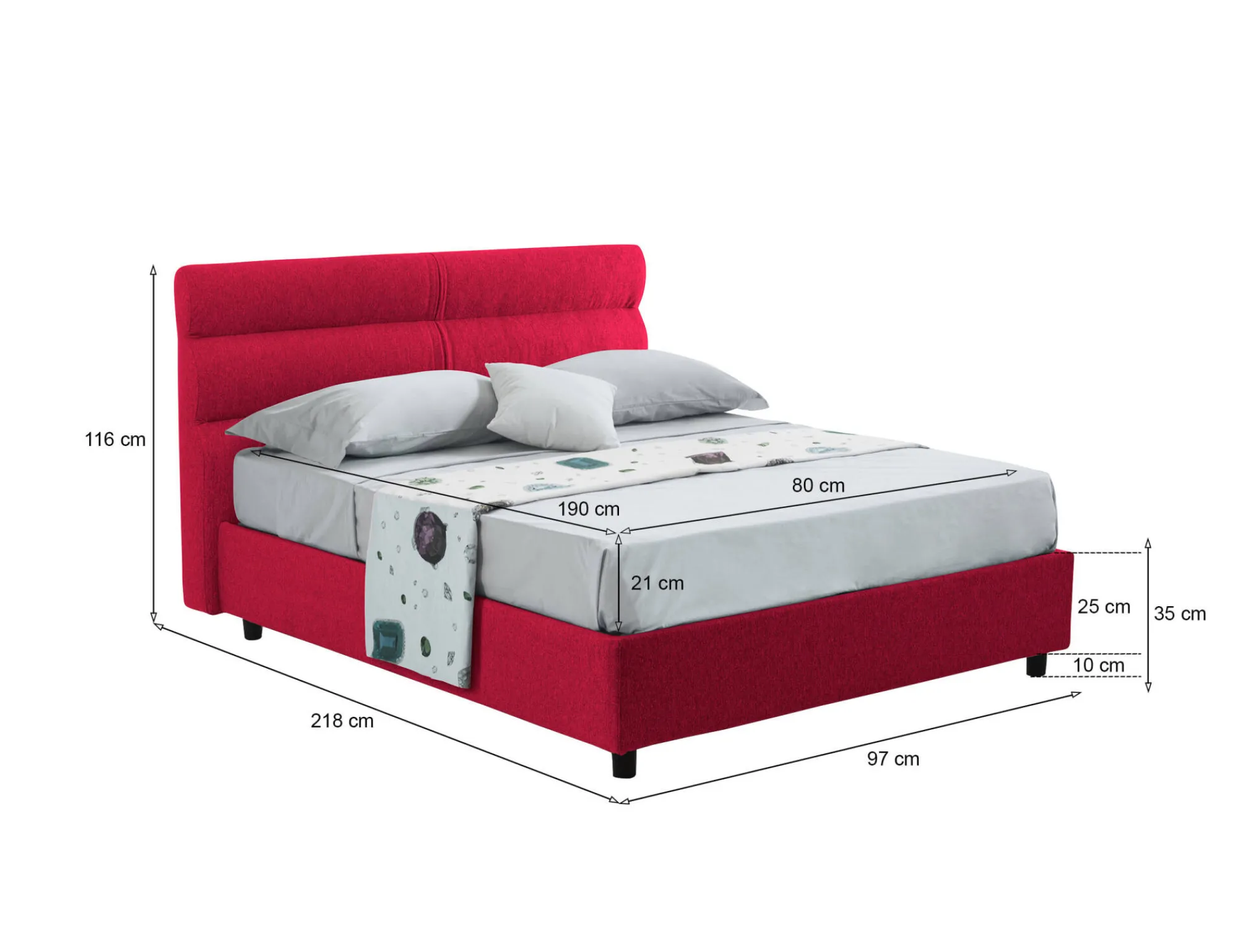 Letto singolo Brendola, Con materasso Cm 80x190 incluso,<Dmora Online