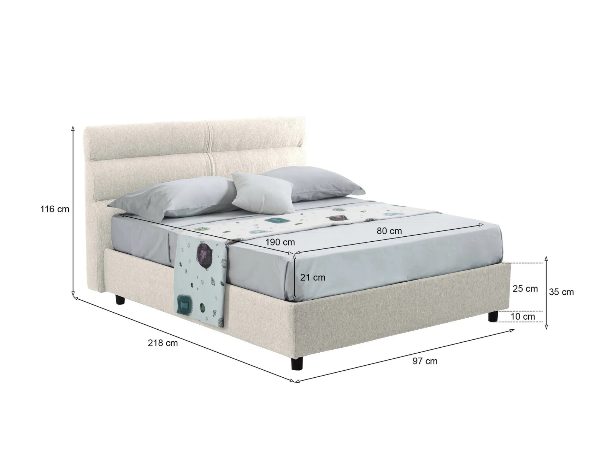 Letto singolo Brendola, Con materasso Cm 80x190 incluso,<Dmora Outlet