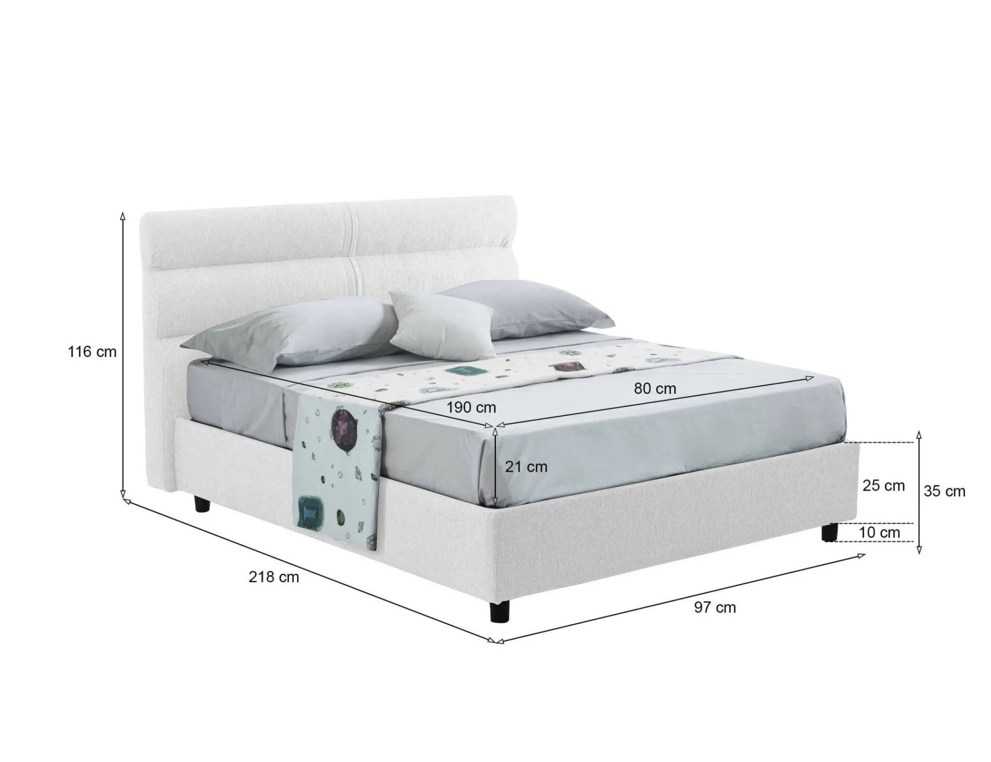 Letto singolo Brendola, Con materasso Cm 80x190 incluso,<Dmora Clearance