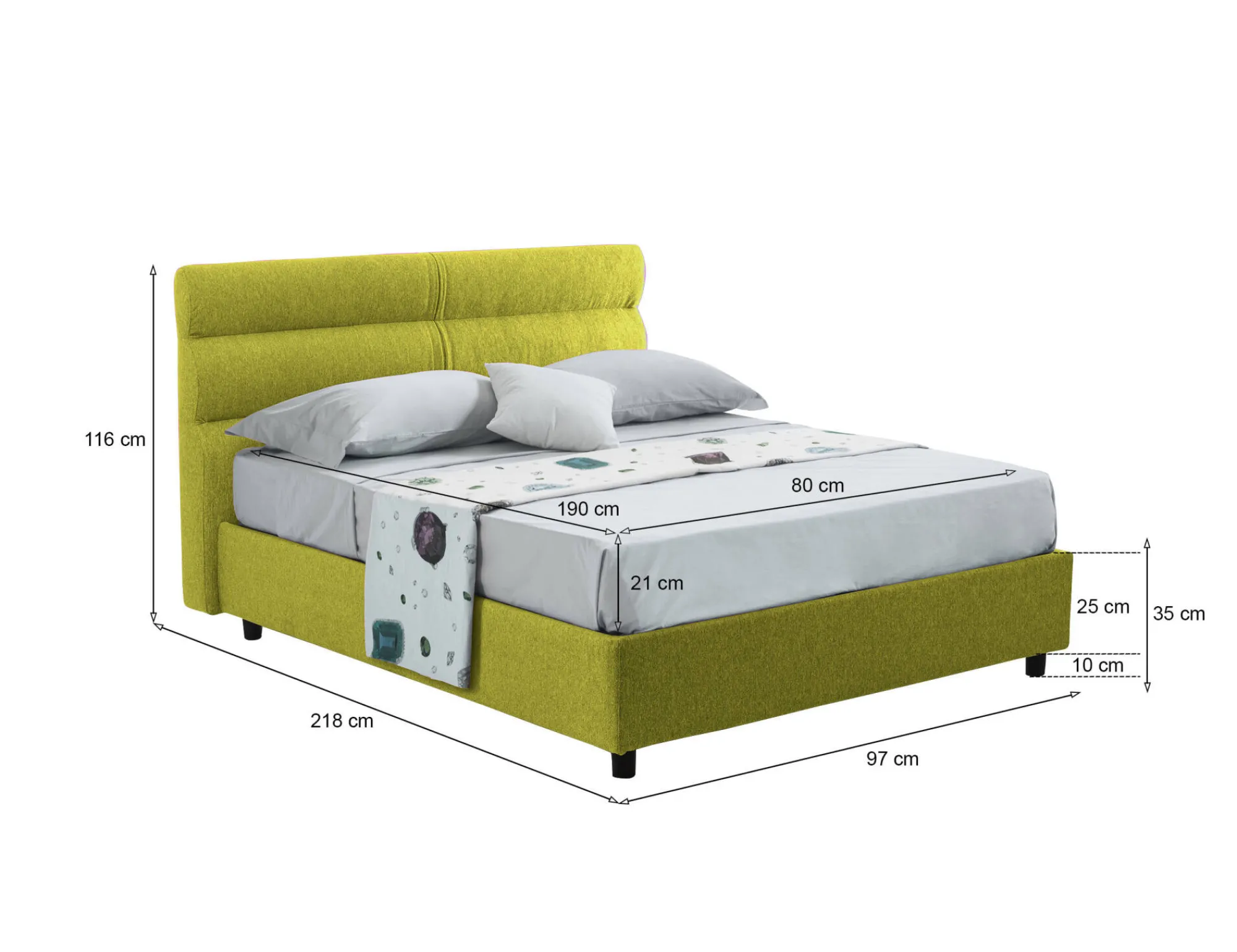 Letto singolo Brendola, Con materasso Cm 80x190 incluso,<Dmora Best