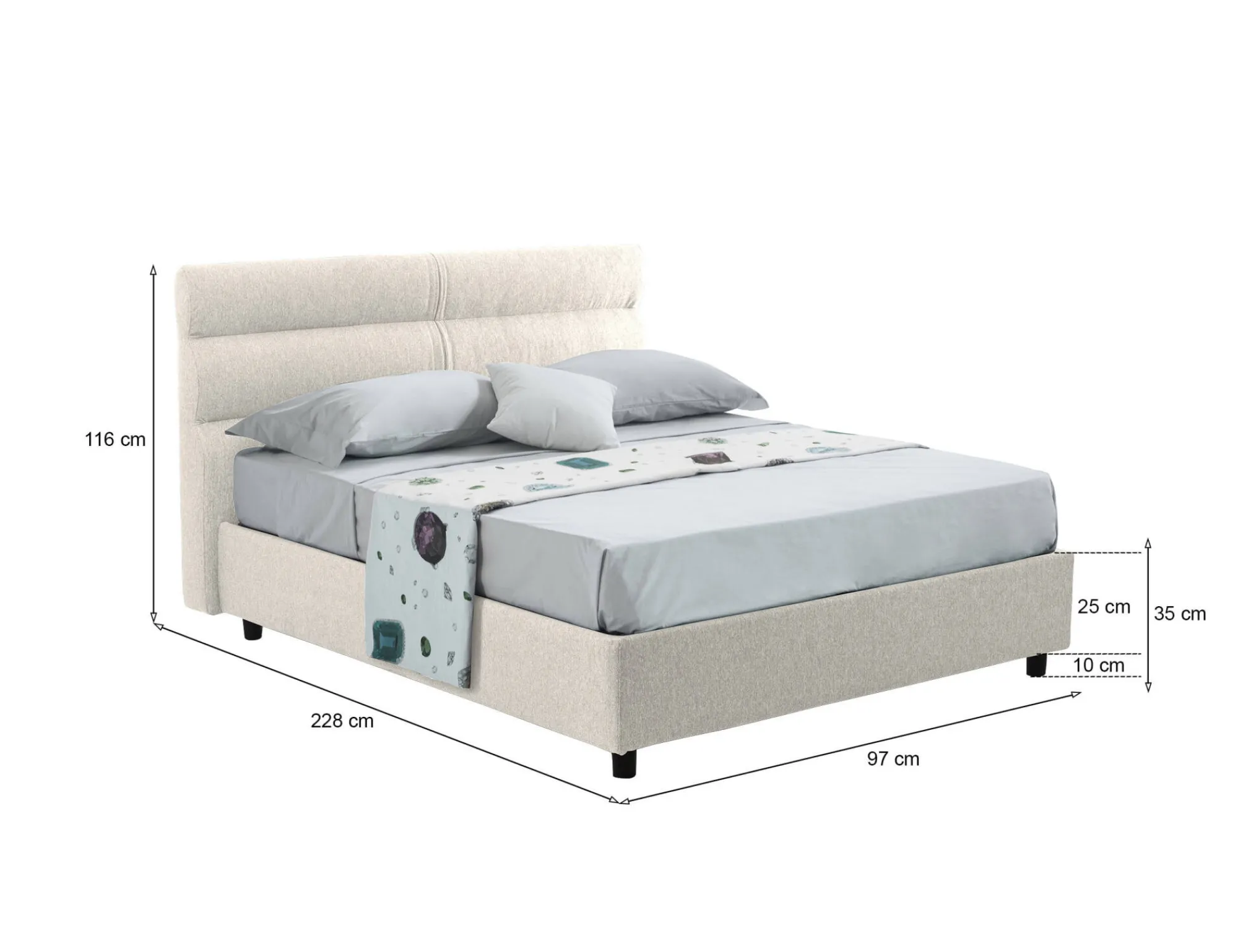 Letto singolo Brenta, Adatto a materasso Cm 80x200,<Dmora Hot
