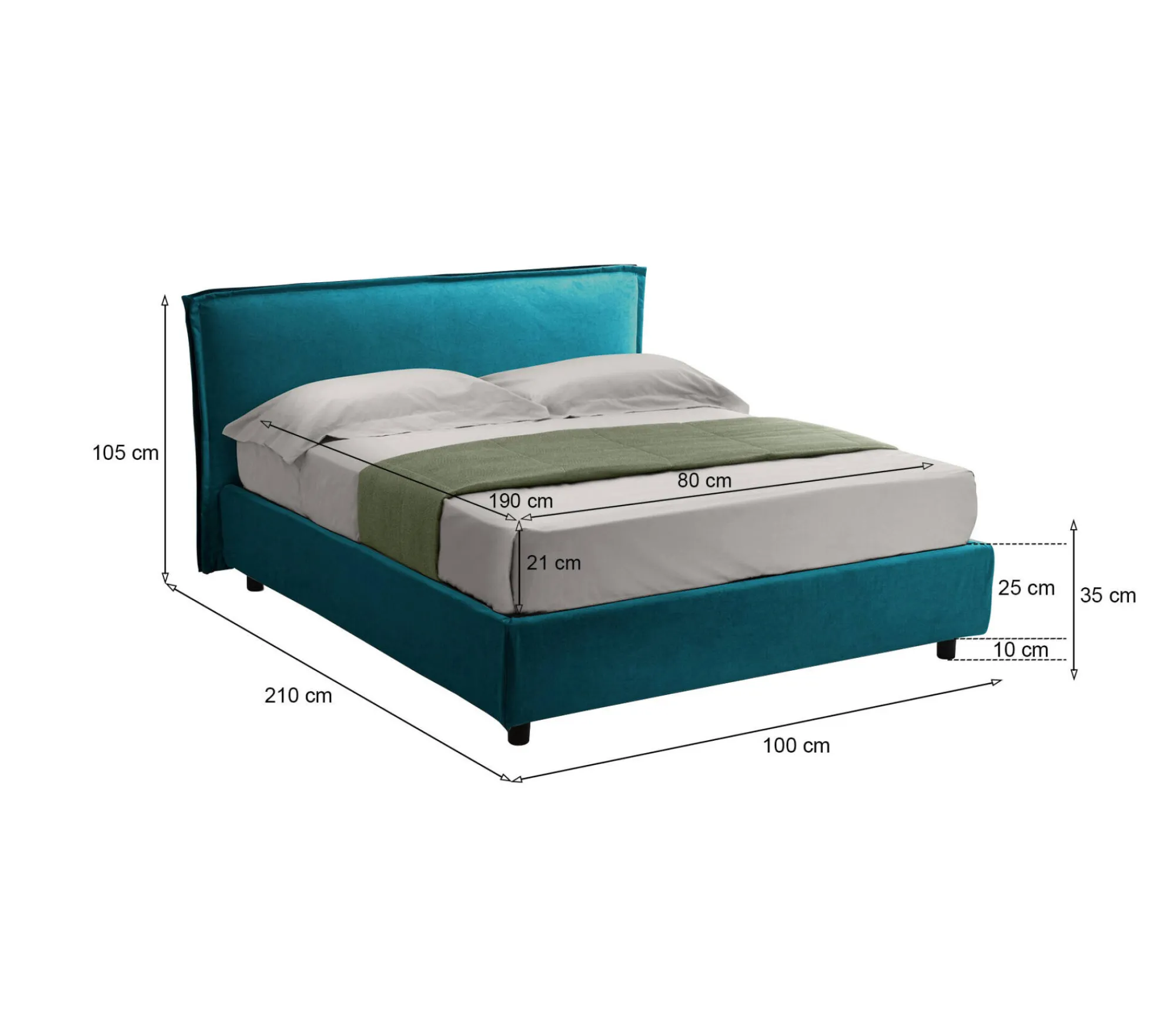 Letto singolo Brozolo, Con materasso Cm 80x190 incluso,<Dmora Store