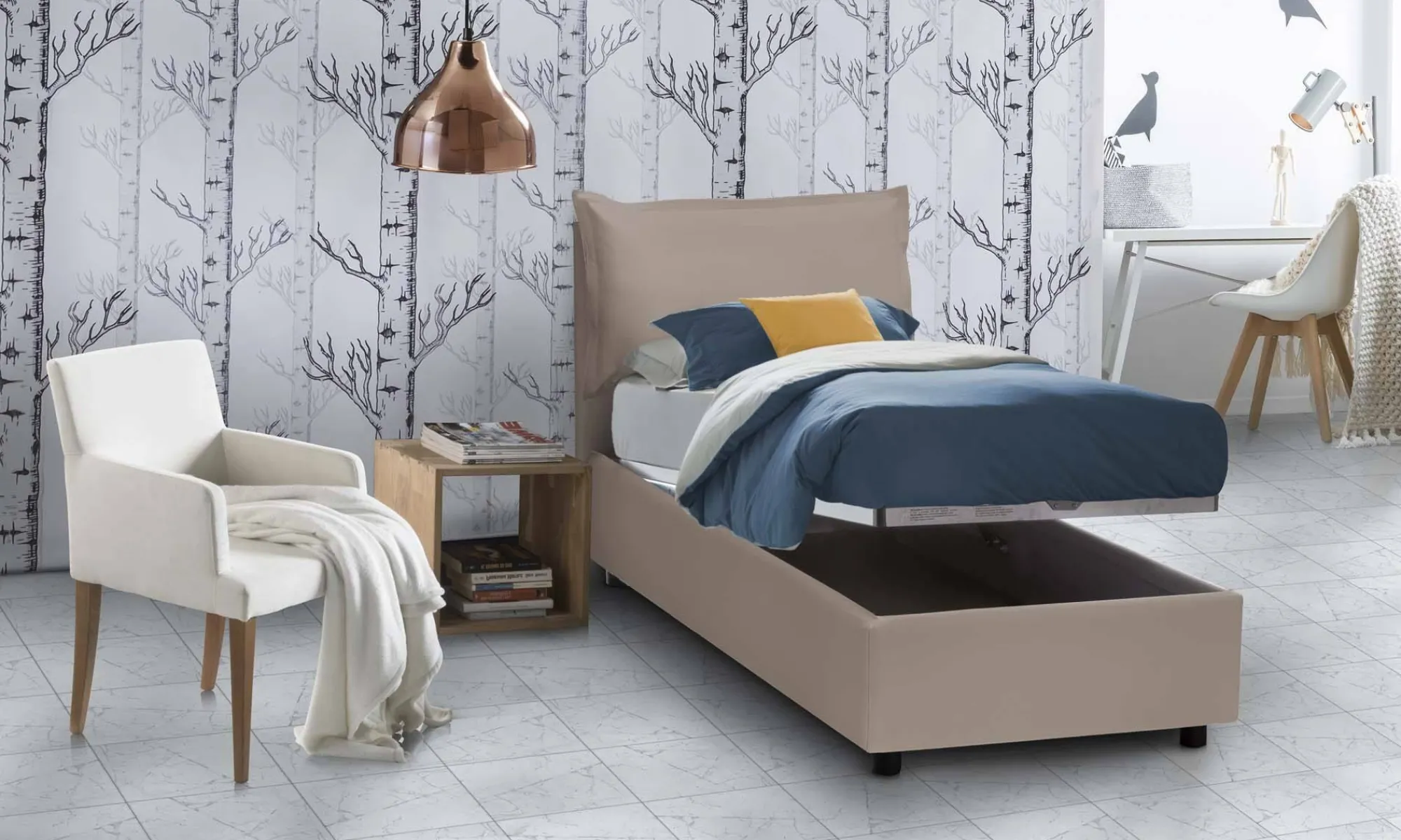 Letto singolo Delhi, con materasso Cm 80x200 incluso,<Dmora Clearance