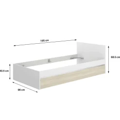 Letto singolo Denglis, 96x195 h67 cm, Bianco e Rovere<Dmora Cheap