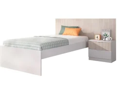 Letto singolo Guillermo, 146x195 h106 cm, Bianco e Rovere<Dmora Best Sale