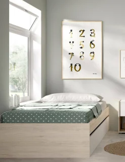 Letto singolo Neki, 96x195 h40 cm, Rovere e Bianco<Dmora Best