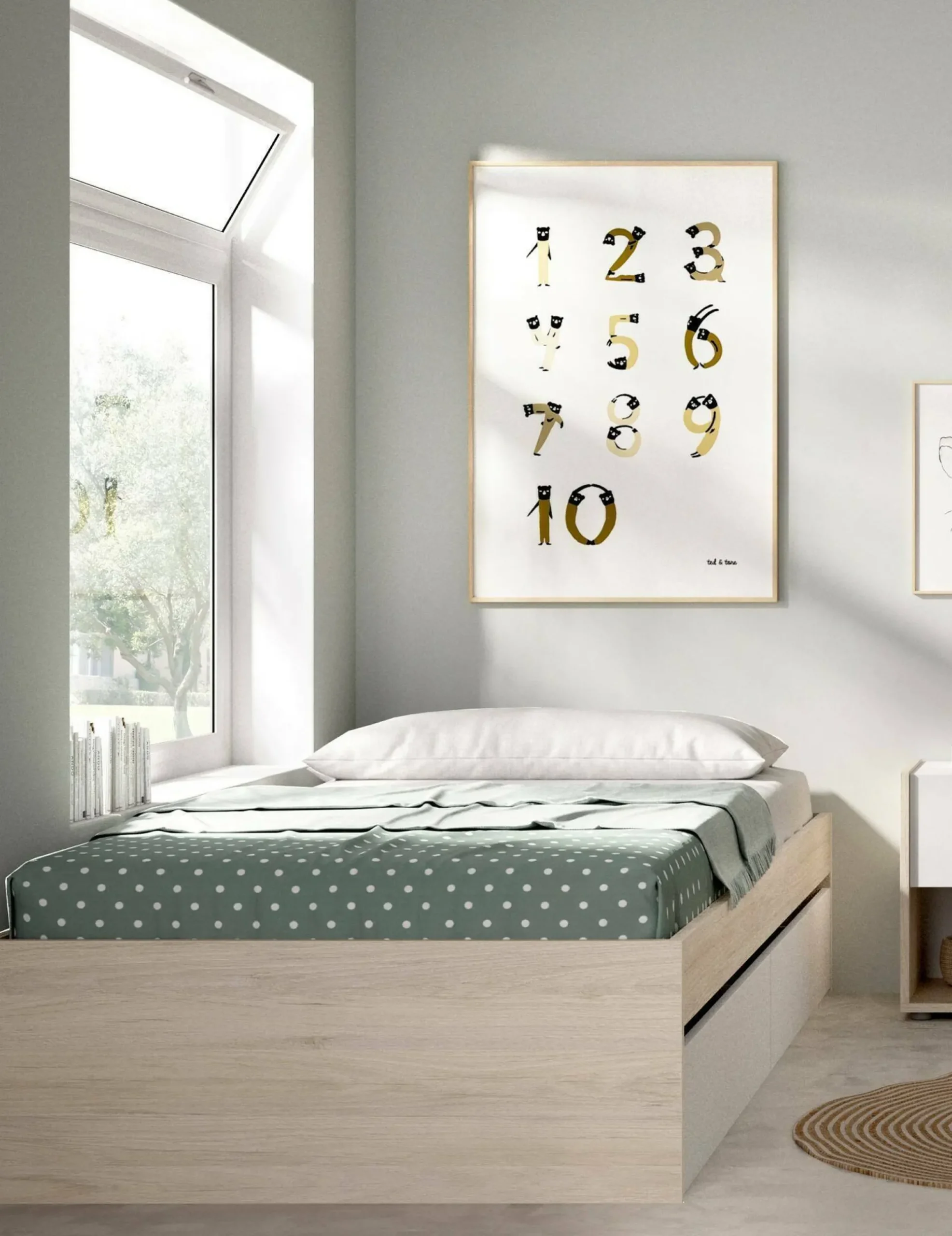 Letto singolo Neki, 96x195 h40 cm, Rovere e Bianco<Dmora Best