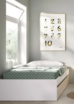 Letto singolo Neki, 96x195 h40 cm, Bianco e Rovere<Dmora Best