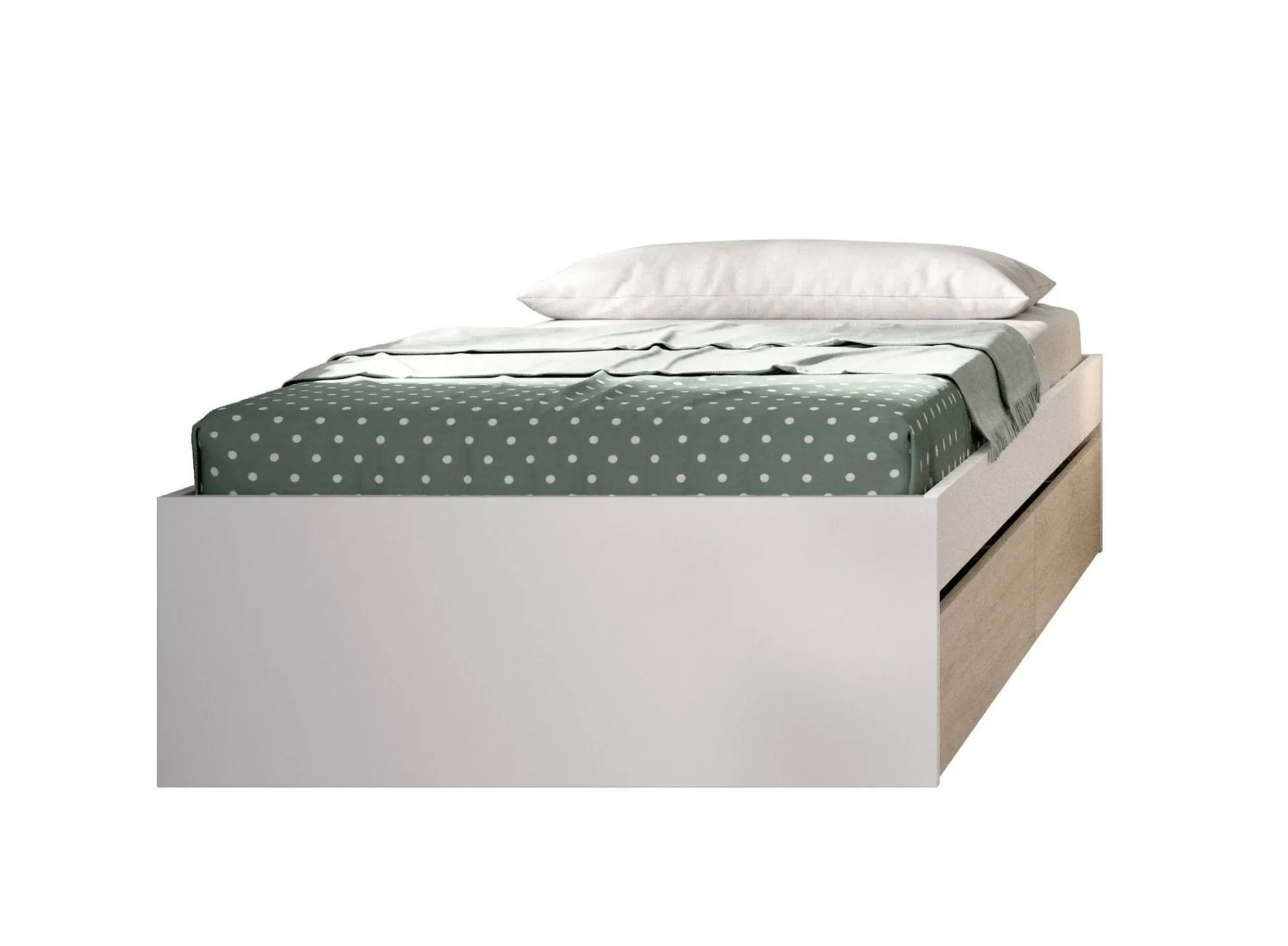 Letto singolo Neki, 96x195 h40 cm, Bianco e Rovere<Dmora Best