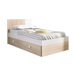Letto singolo Rashmi, 97x196 h79 cm, Bianco e Rovere<Dmora Store