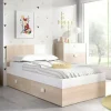 Letto singolo Villongo, 97x196 h79 cm, Bianco e Rovere<Dmora Store