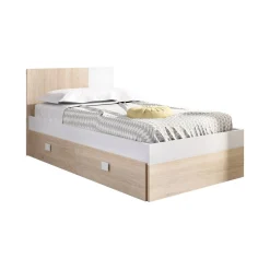 Letto singolo Villongo, 97x196 h79 cm, Bianco e Rovere<Dmora Store