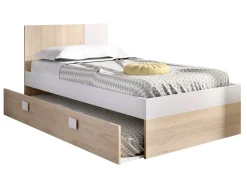 Letto singolo Villongo, 97x196 h79 cm, Bianco e Rovere<Dmora Store