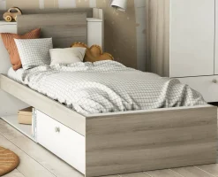 Letto singolo Wali, 200x120 h 91 cm, Rovere e Bianco opaco<Dmora Shop
