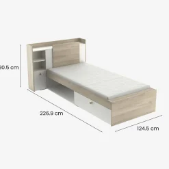 Letto singolo Wali, 200x120 h 91 cm, Rovere e Bianco opaco<Dmora Shop