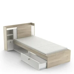 Letto singolo Wali, 200x120 h 91 cm, Rovere e Bianco opaco<Dmora Shop