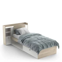 Letto singolo Wali, 200x120 h 91 cm, Rovere e Bianco opaco<Dmora Shop