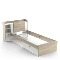 Letto singolo Wali, 200x120 h 91 cm, Rovere e Bianco opaco<Dmora Shop