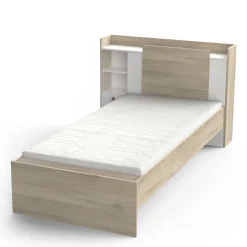 Letto singolo Wali, 200x120 h 91 cm, Rovere e Bianco opaco<Dmora Shop