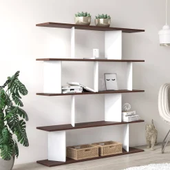 Libreria a quattro ripiani con divisori, cm 130 x 25 x 141, colore e quercia<Dmora Shop