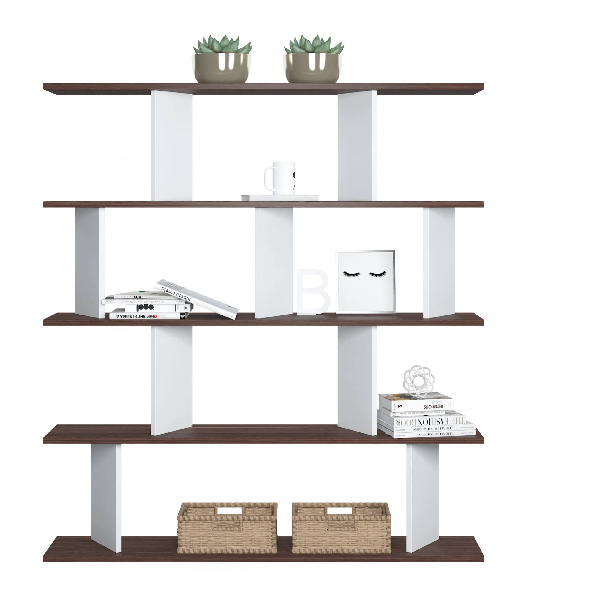 Libreria a quattro ripiani con divisori, cm 130 x 25 x 141, colore e quercia<Dmora Flash Sale